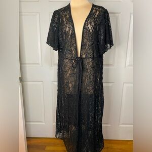 Rouge Collection Black Lace Kimono Duster | 3X | Short Sleeve
